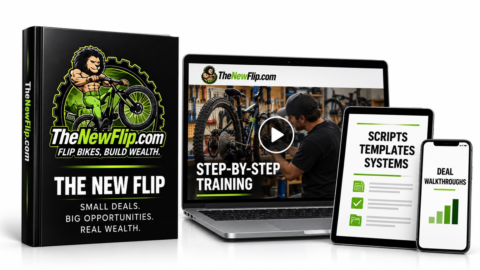 The New Flip complete system: book, step-by-step training, scripts, templates, systems and deal walkthroughs